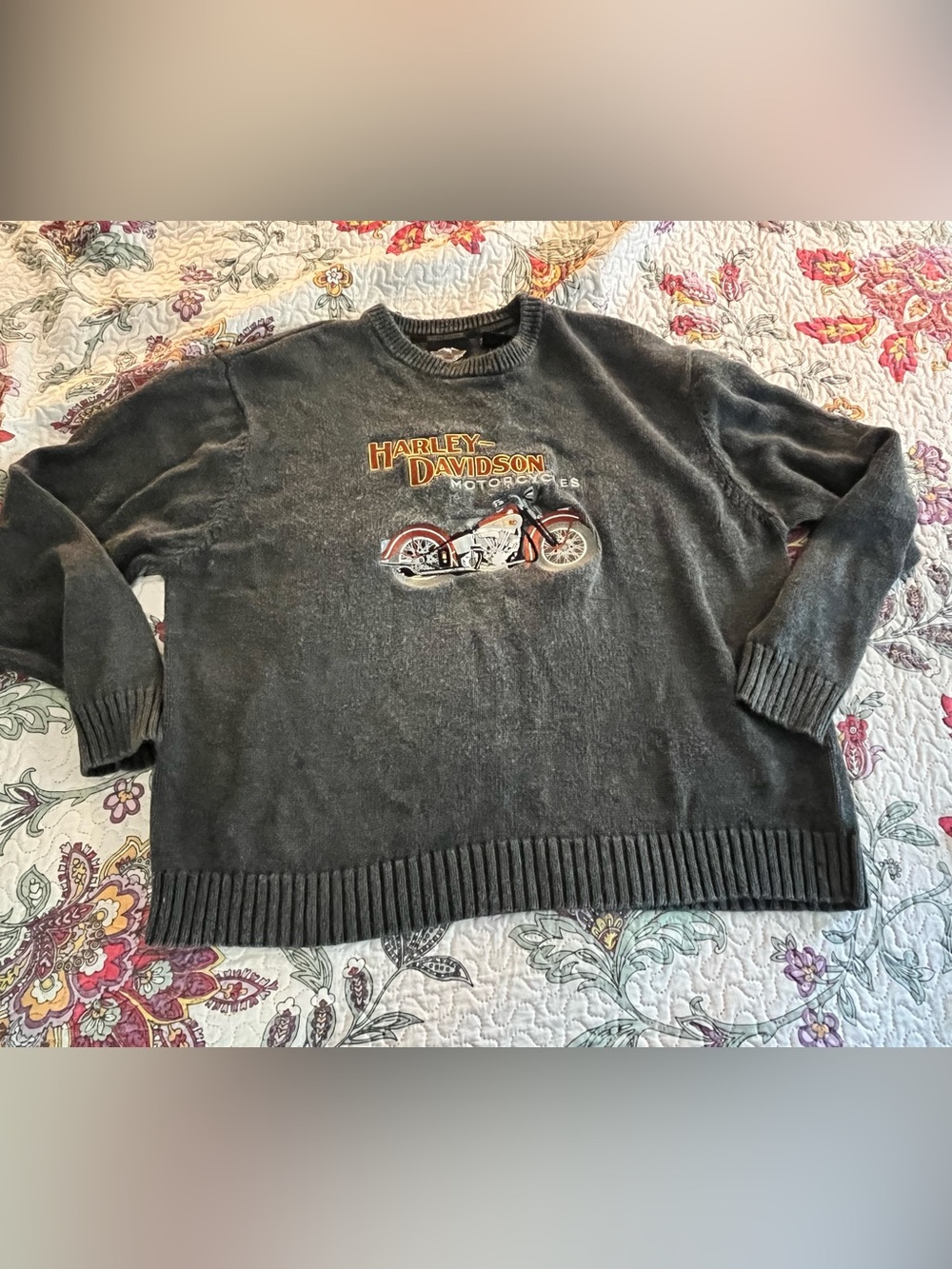 Vintage Men’s Y2K Harley Davidson Motorcycle Sweater Gray 2XL Heavy Duty